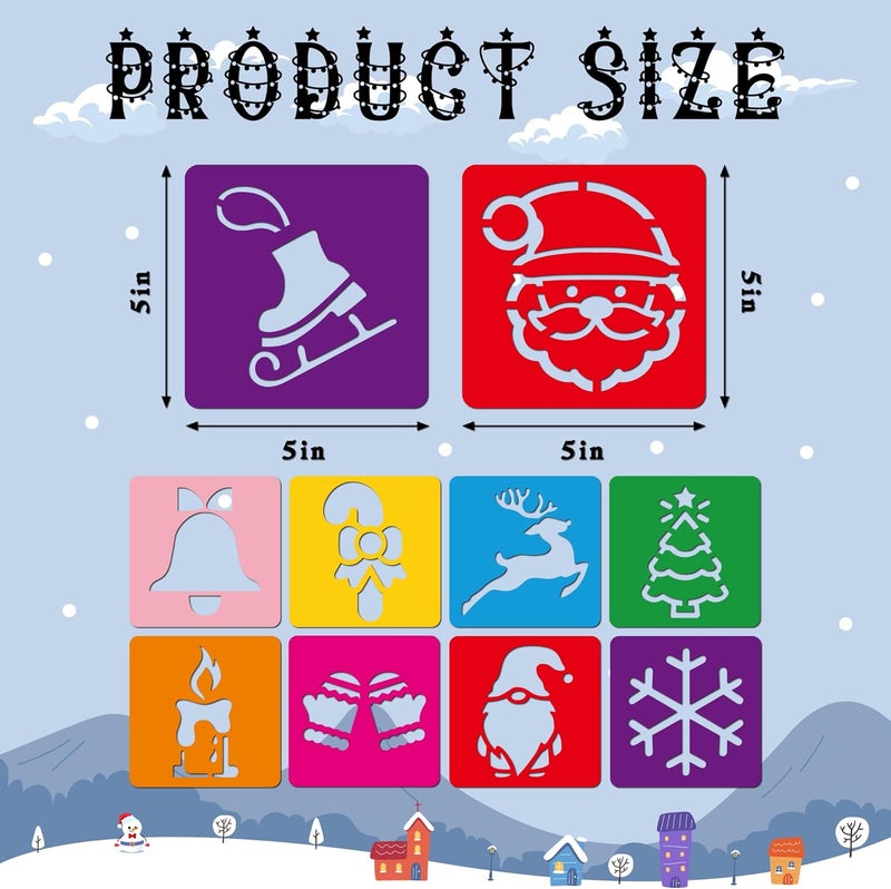 TMTECHJS 24 Pcs Christmas Stencils for Holiday Stencils Sidewalk Chalk Stencil 5 Inches Christmas Stencil for Painting on Wood Walls Door Mats Window - Image 3